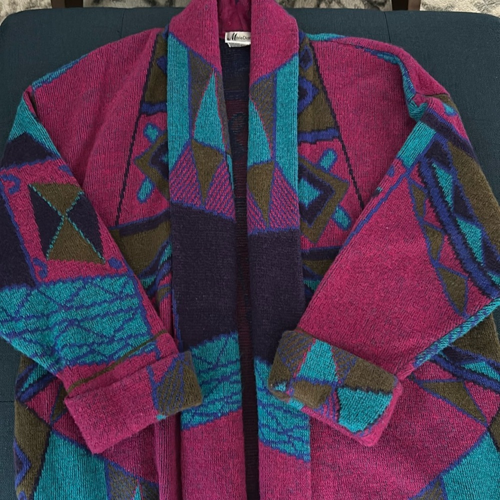 Vintage Marie Diamond cardigan sweater, abstract colorblock, oversized